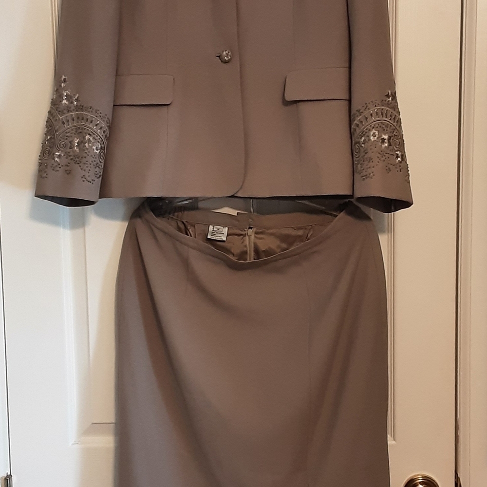 Tan Skirt Set with Embroidered Jacket